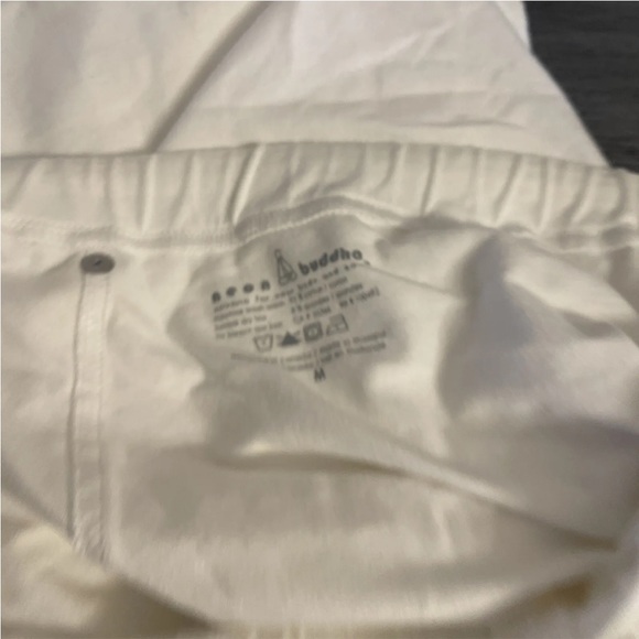 Woman’s Neon Buddha White Stretch Cotton Yoga Waist Tie Up Pants - Preowned - Picture 6 of 8